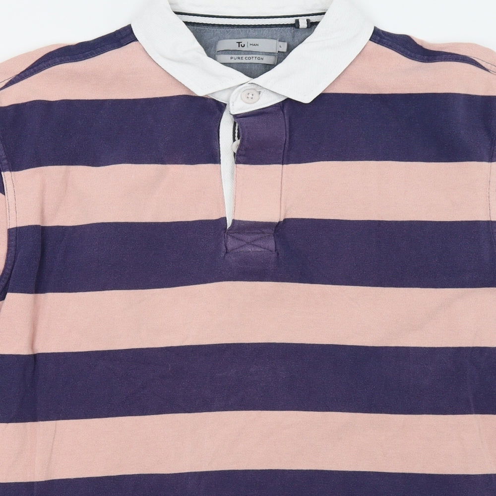 Sainsburys Mens Pink Striped   Polo Size L