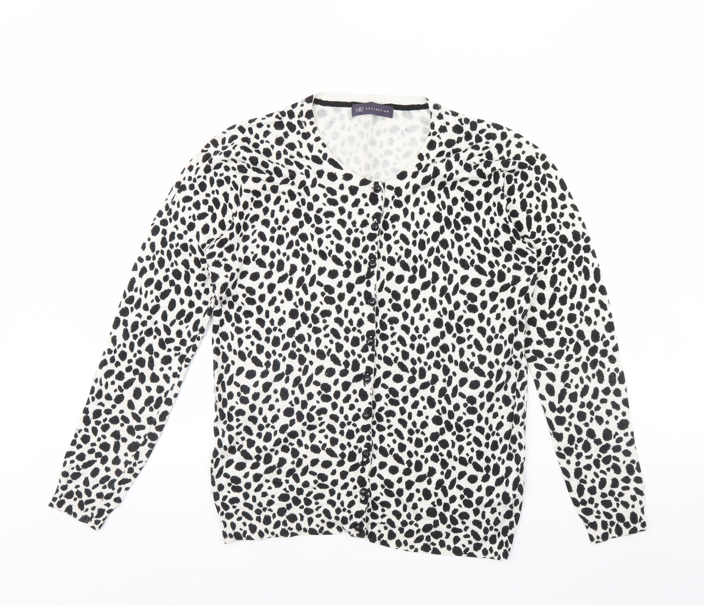 m&s Womens White Polka Dot  Cardigan Jumper Size 10
