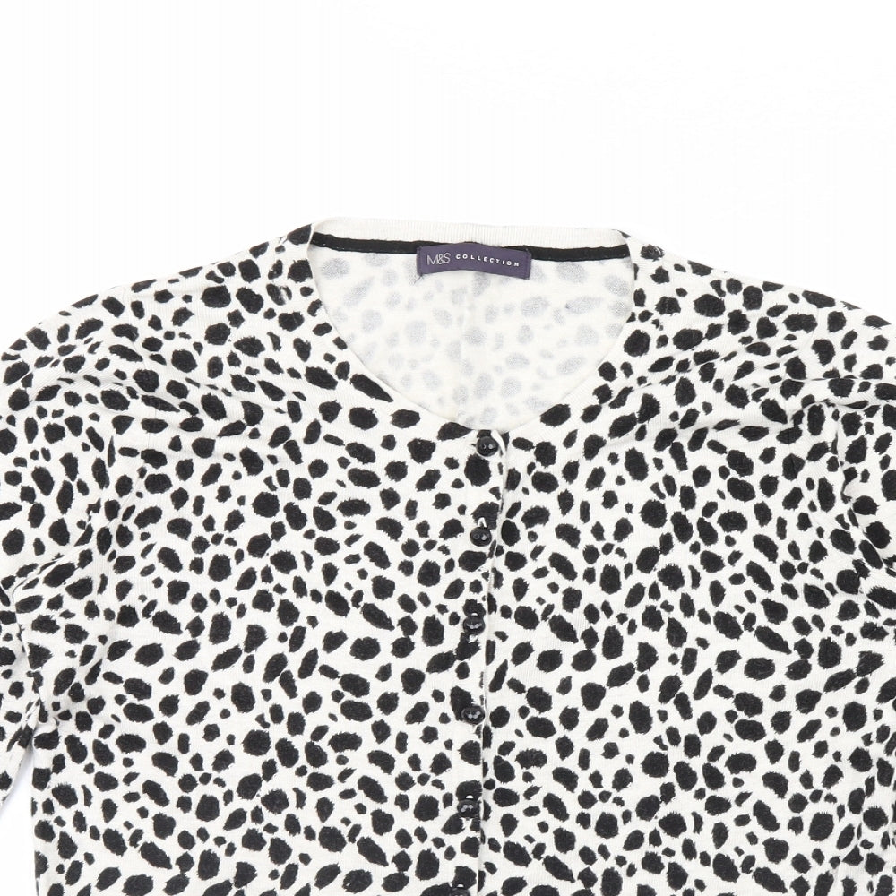 m&s Womens White Polka Dot  Cardigan Jumper Size 10