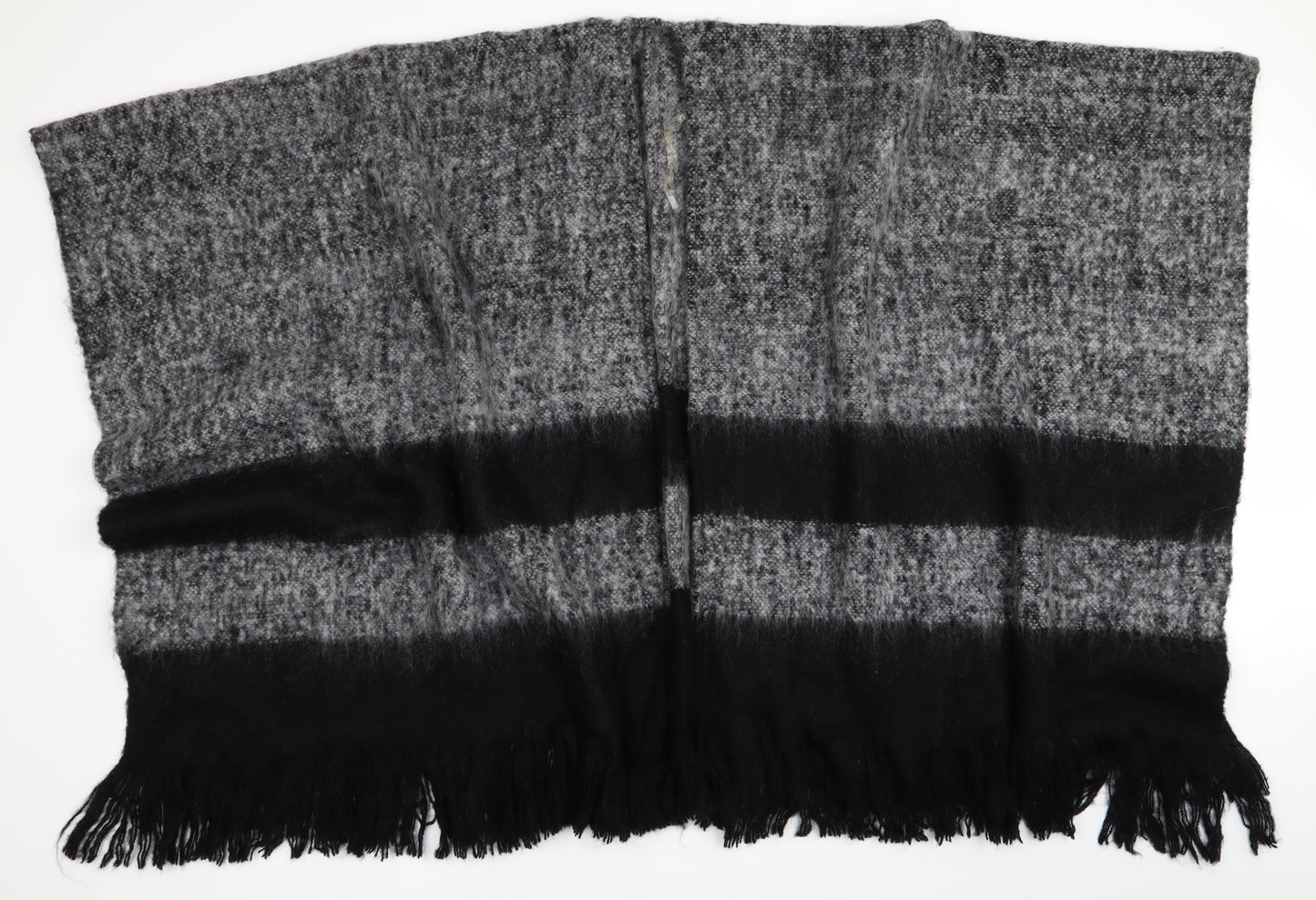 Preworn Womens Black Striped  Overcoat Poncho One Size  - Mohair effect