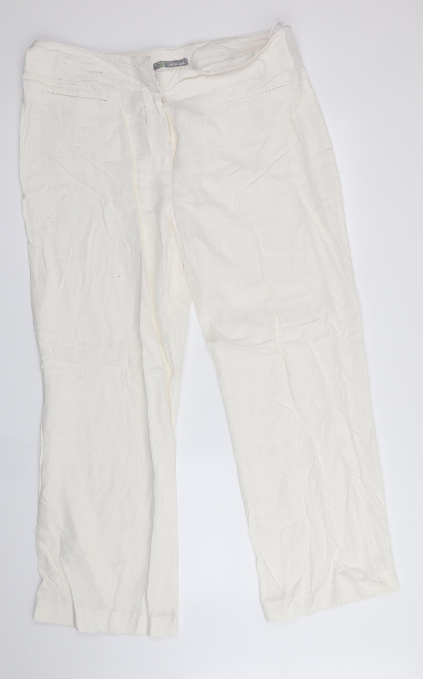 Marks and Spencer Womens Ivory   Trousers  Size 16 L29 in - Linen Look trousers - wide legged