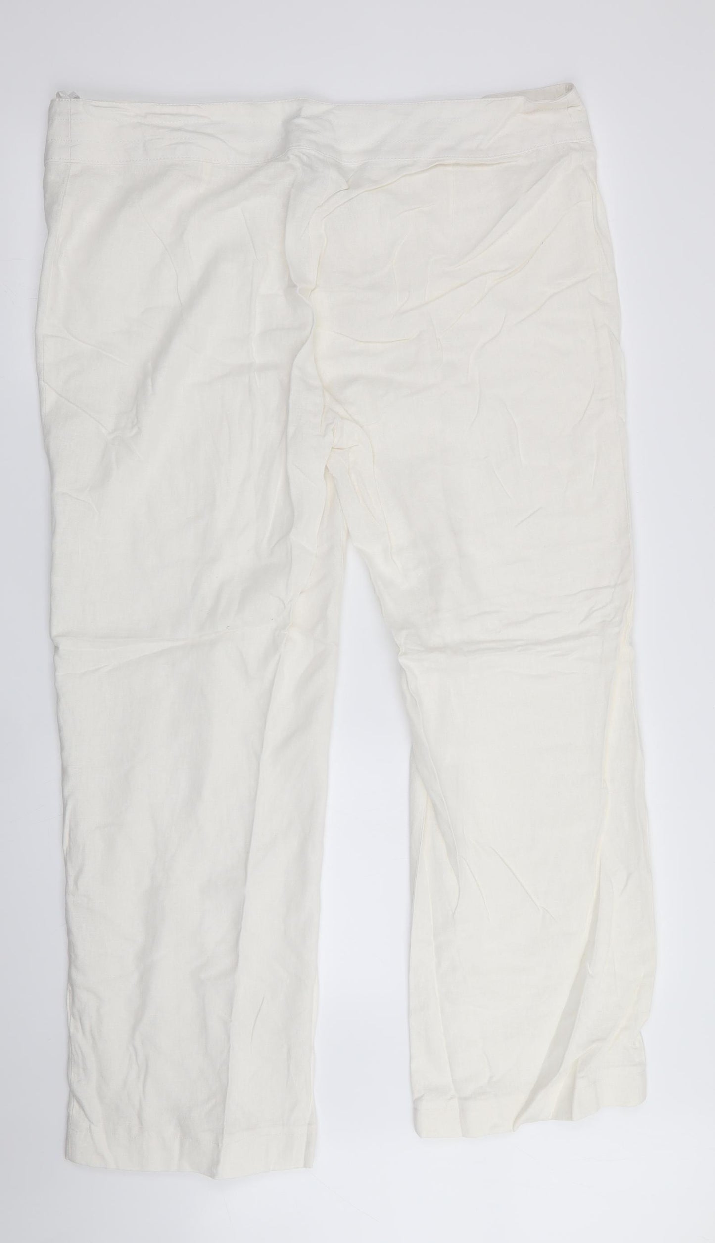 Marks and Spencer Womens Ivory   Trousers  Size 16 L29 in - Linen Look trousers - wide legged