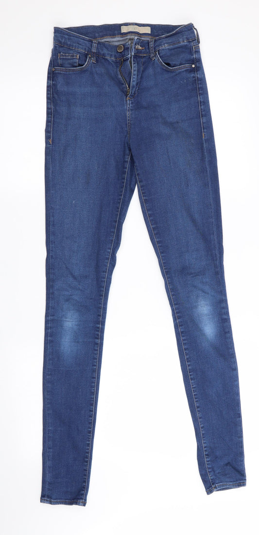 Front view of Topman women’s blue skinny jeans, size UK 26, in, 32-inch leg