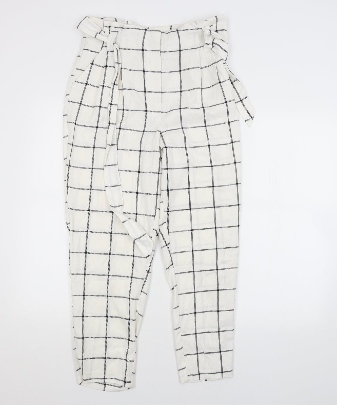 Primark Womens White Check  Trousers  Size 14 L25 in