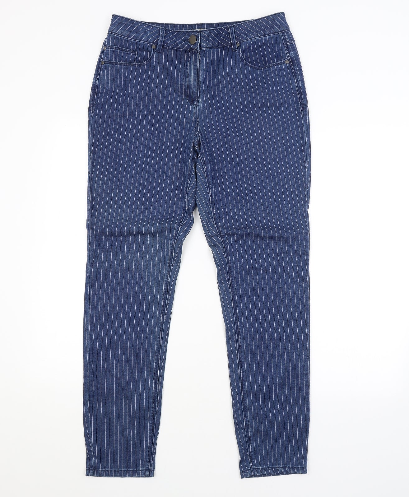 TU Womens Blue Striped  Straight Jeans Size 12 L28 in