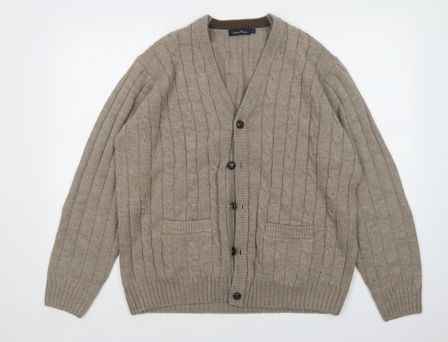 james Pringle Mens Brown   Cardigan Jumper Size L