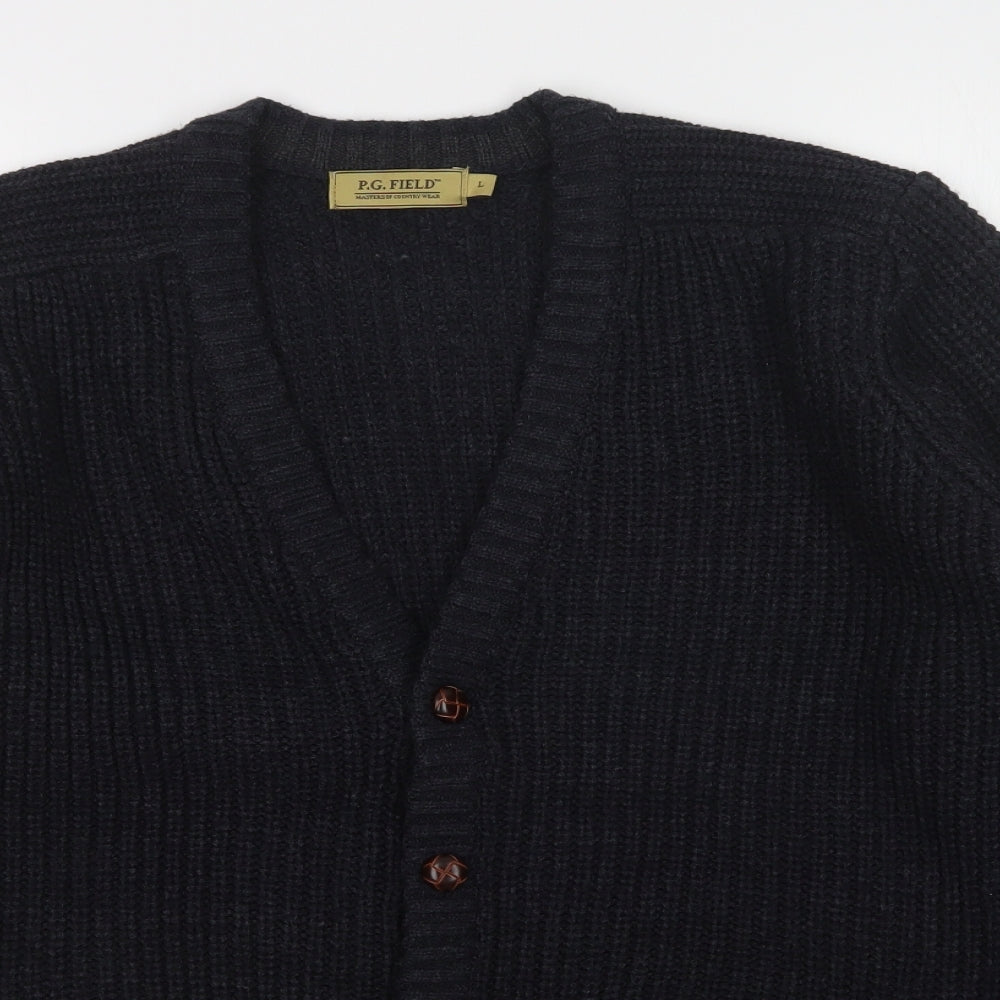 P.G. FIELD Mens Blue   Cardigan Jumper Size L