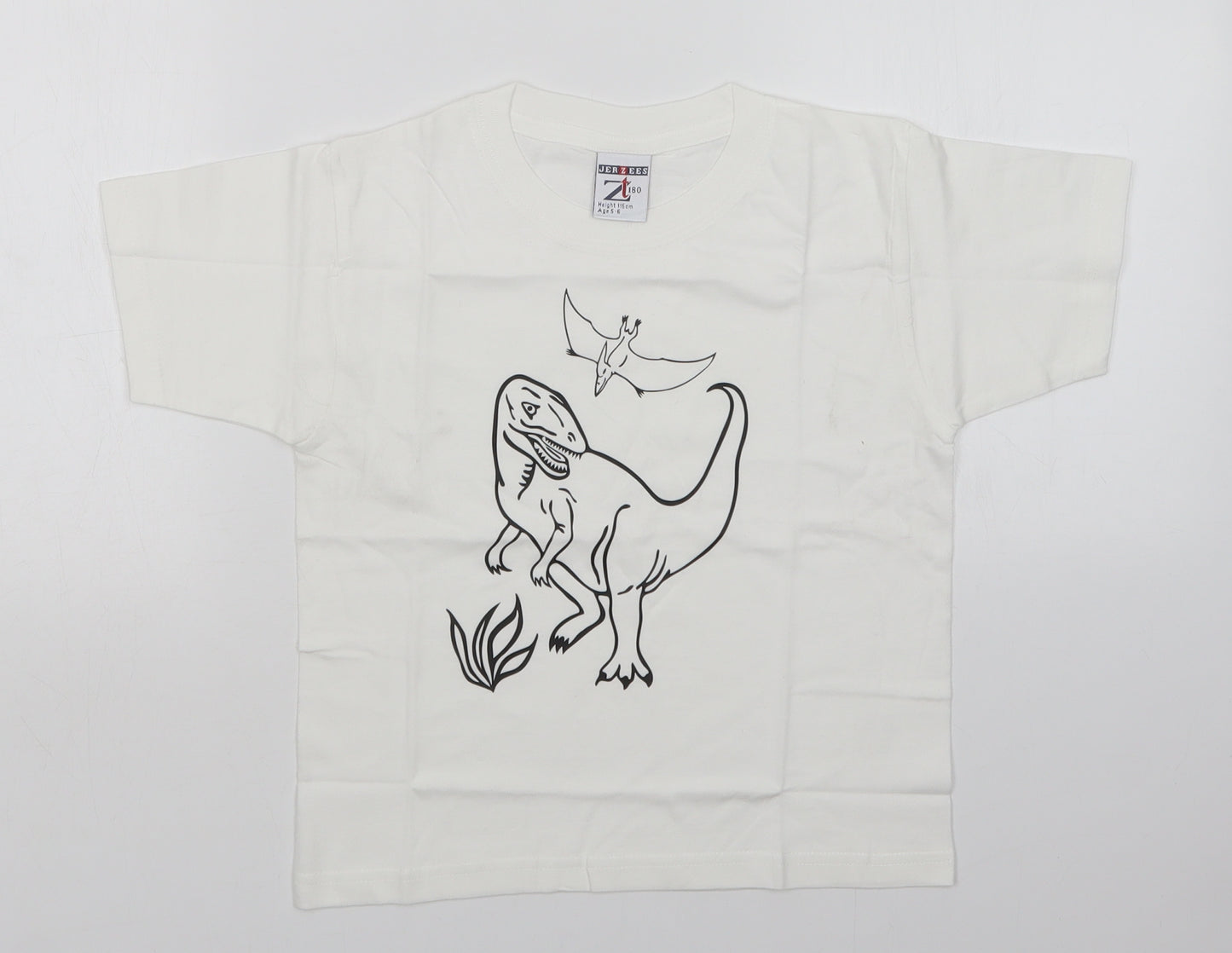JERZEES Boys White   Basic T-Shirt Size 5-6 Years  - Dinosaur