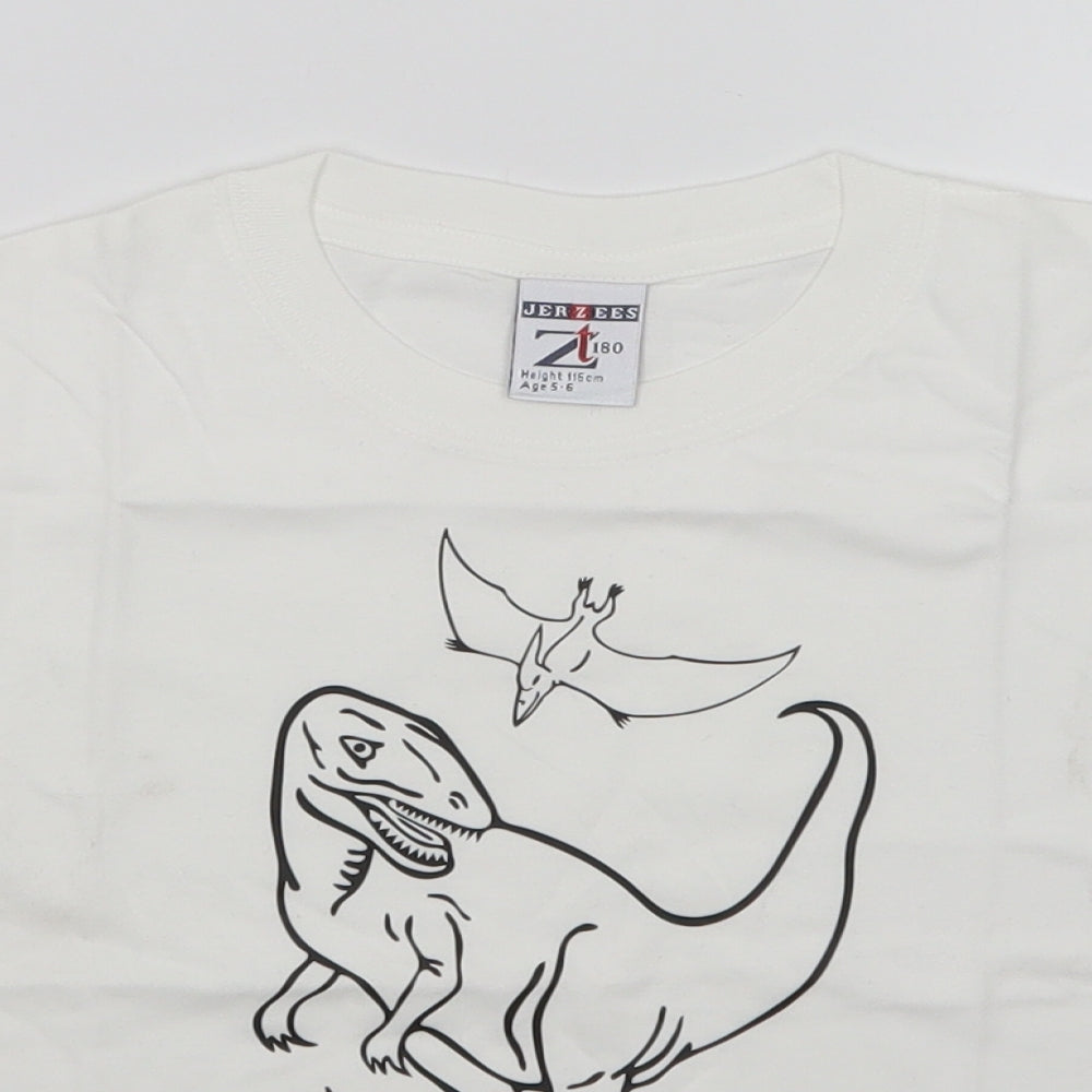 JERZEES Boys White   Basic T-Shirt Size 5-6 Years  - Dinosaur