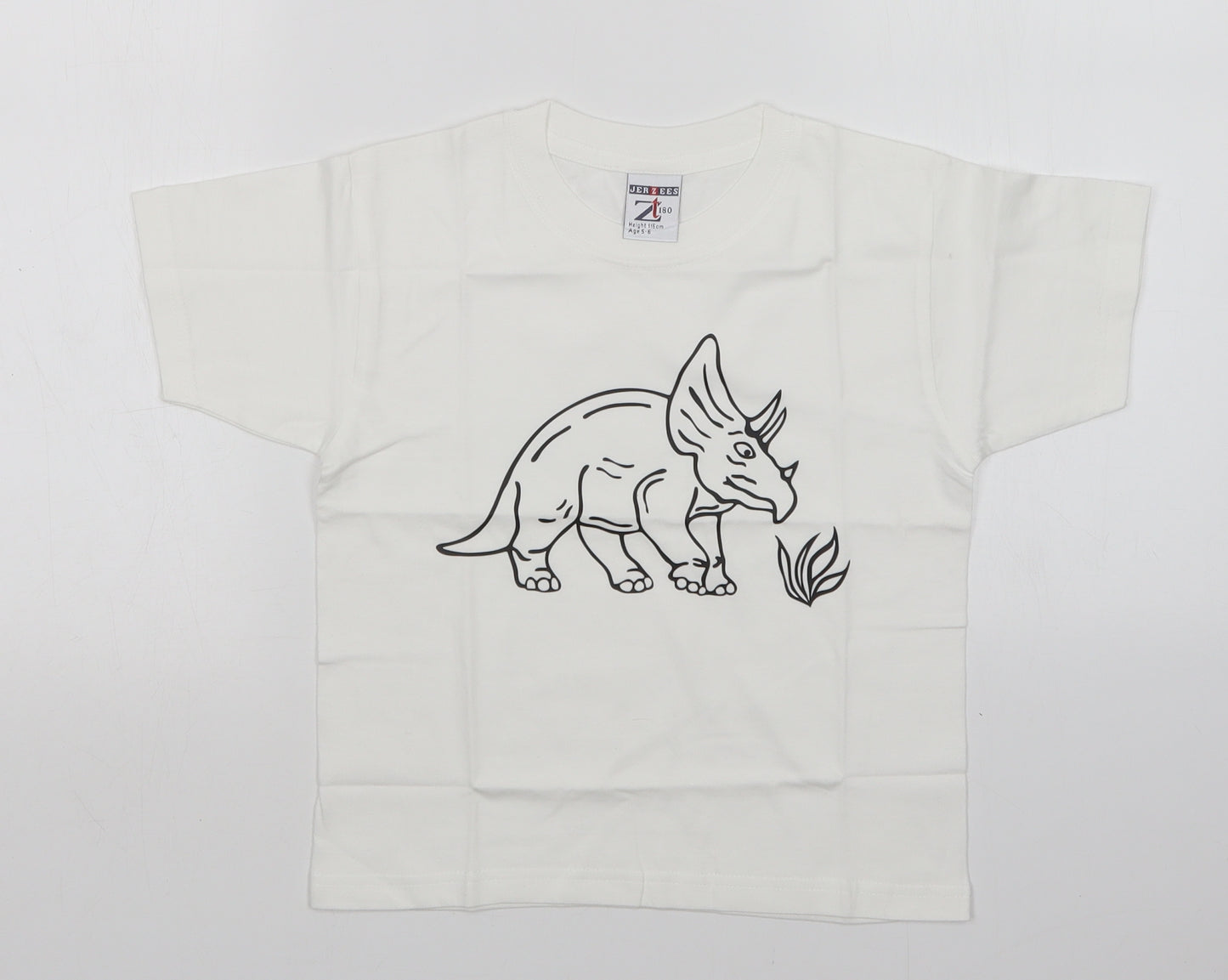 JERZEES Girls White   Basic T-Shirt Size 5-6 Years  - Dinosaur