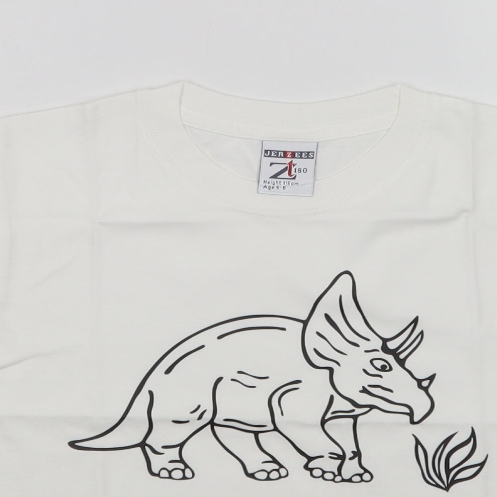 JERZEES Girls White   Basic T-Shirt Size 5-6 Years  - Dinosaur