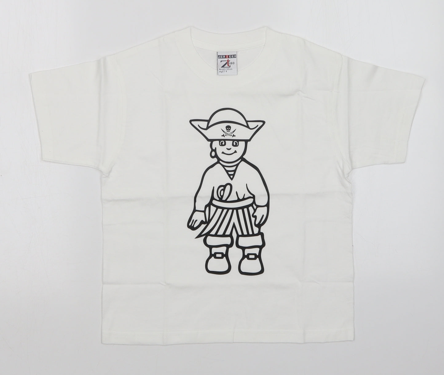 JERZEES Boys White   Basic T-Shirt Size 7-8 Years  - PIRATE