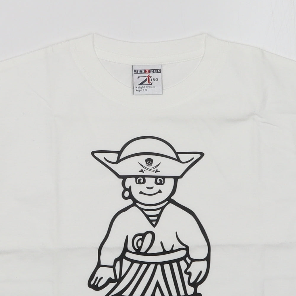 JERZEES Boys White   Basic T-Shirt Size 7-8 Years  - PIRATE