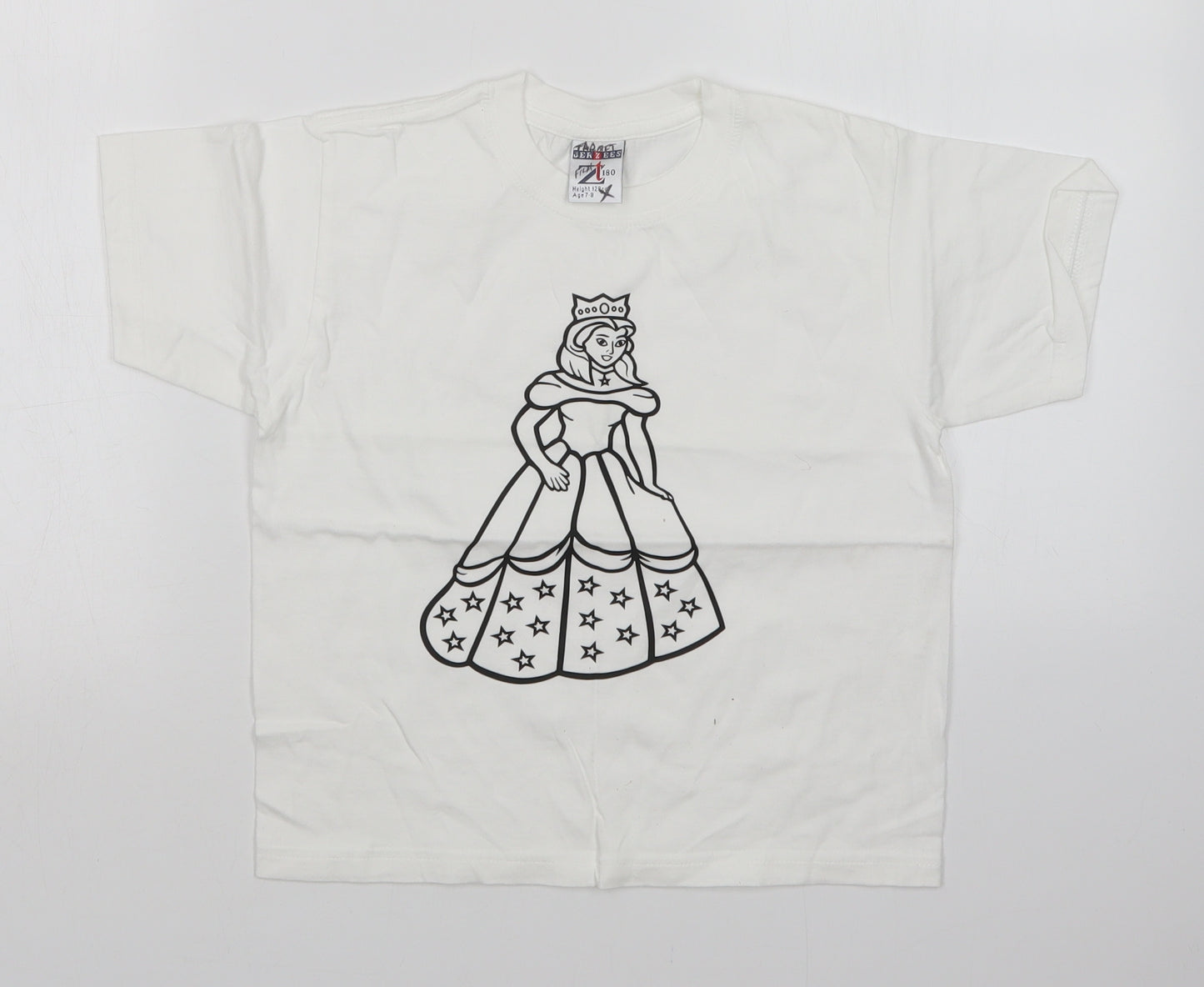JERZEES Girls White   Basic T-Shirt Size 7-8 Years  - PRINCESS