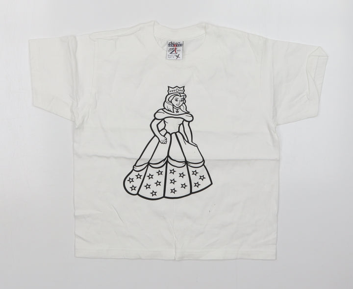 JERZEES Girls White Basic T-Shirt Size 7-8 Years - PRINCESS