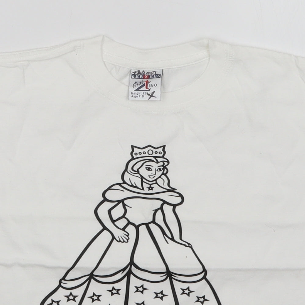 JERZEES Girls White   Basic T-Shirt Size 7-8 Years  - PRINCESS