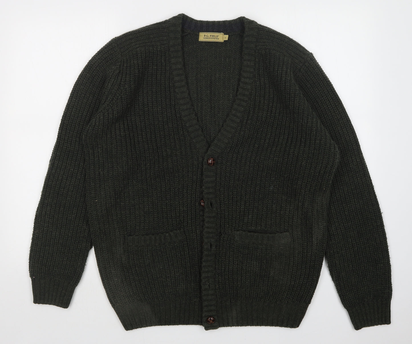 P.G. FIELD Mens Green   Cardigan Jumper Size L