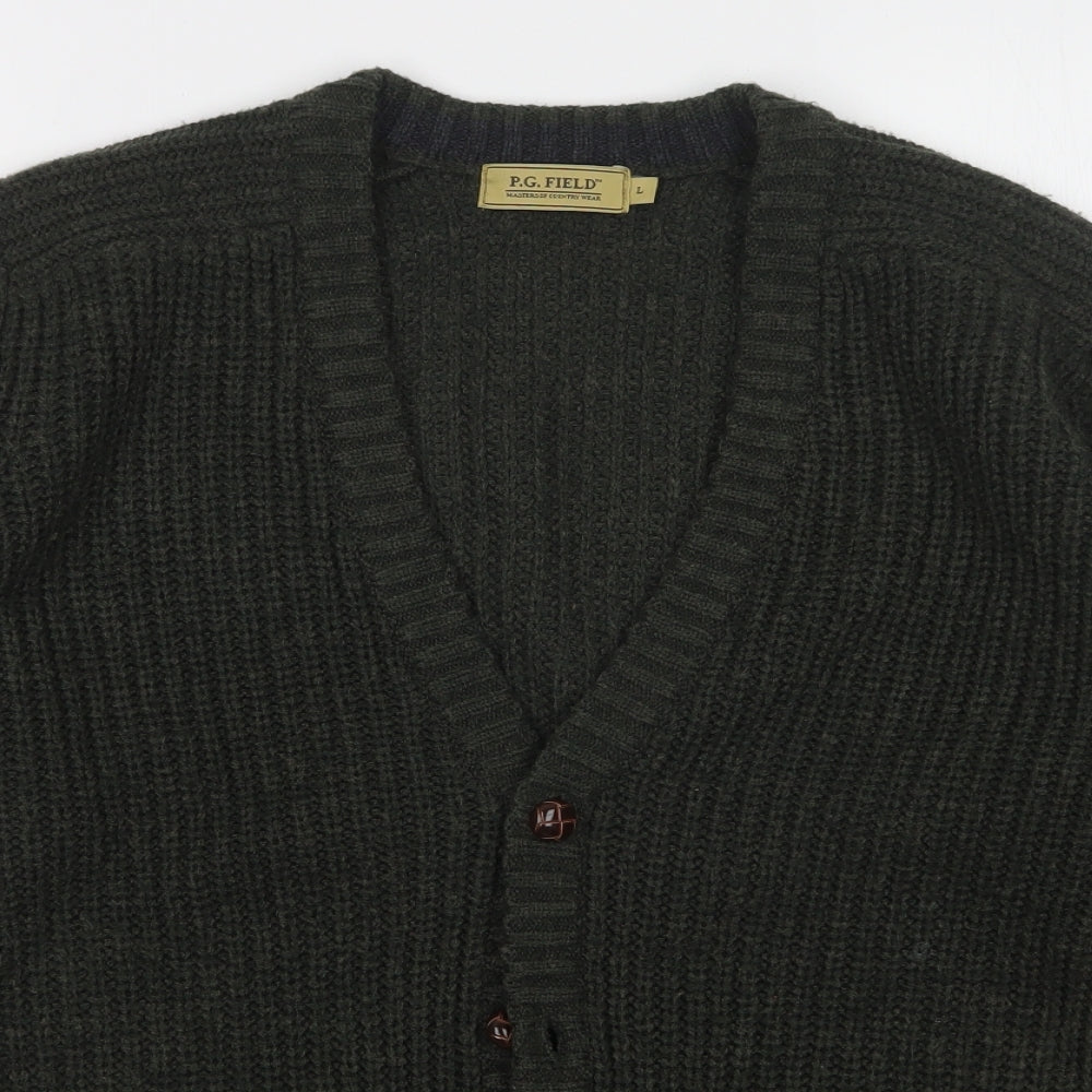 P.G. FIELD Mens Green   Cardigan Jumper Size L