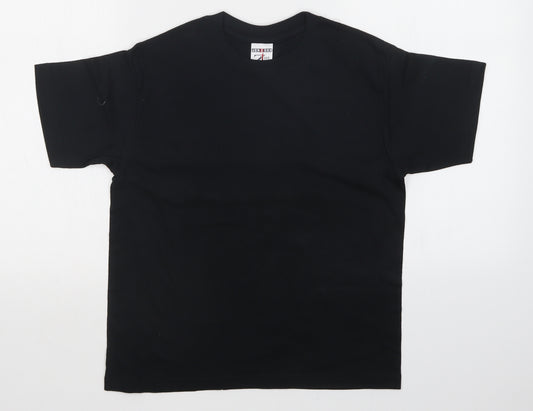 Front view of JERZEES girls’ blue basic t-shirt, size 9-10, years
