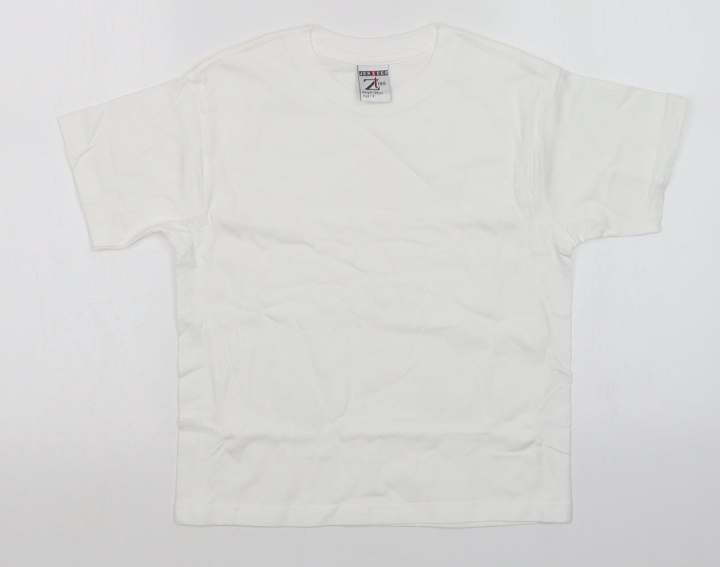 JERZEES Boys White   Basic T-Shirt Size 7-8 Years