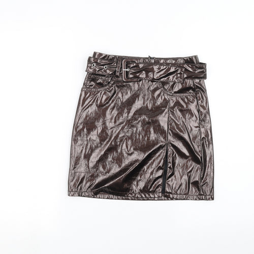 PRETTYLITTLETHING Womens Brown   Mini Skirt Size 4