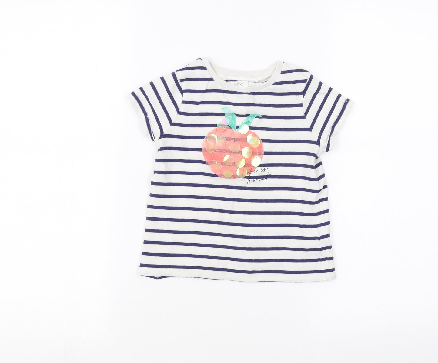 NEXT Girls White Striped  Basic T-Shirt Size 4 Years