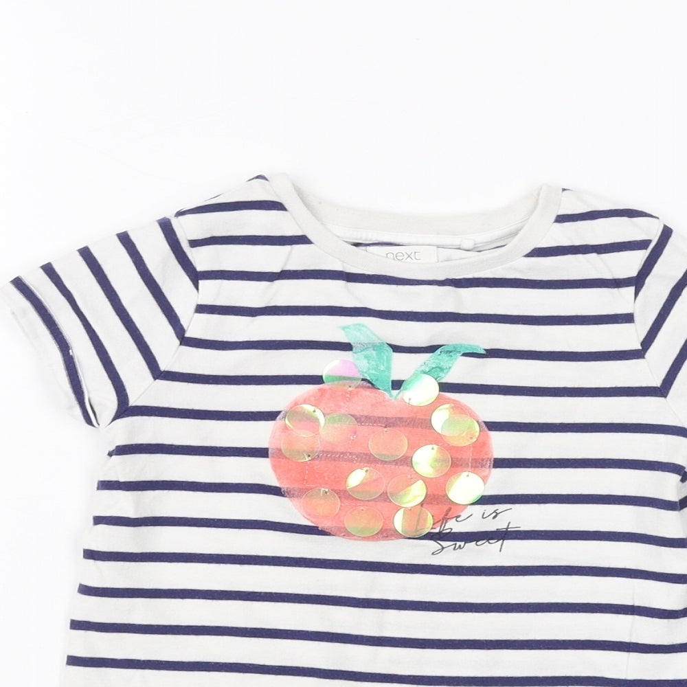 NEXT Girls White Striped  Basic T-Shirt Size 4 Years