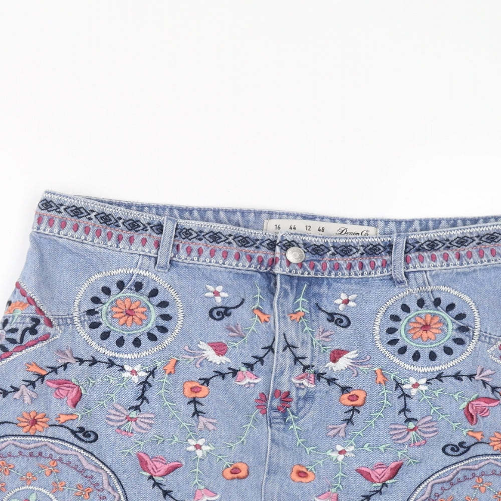 Denim & Co. Womens Blue  Denim A-Line Skirt Size 16