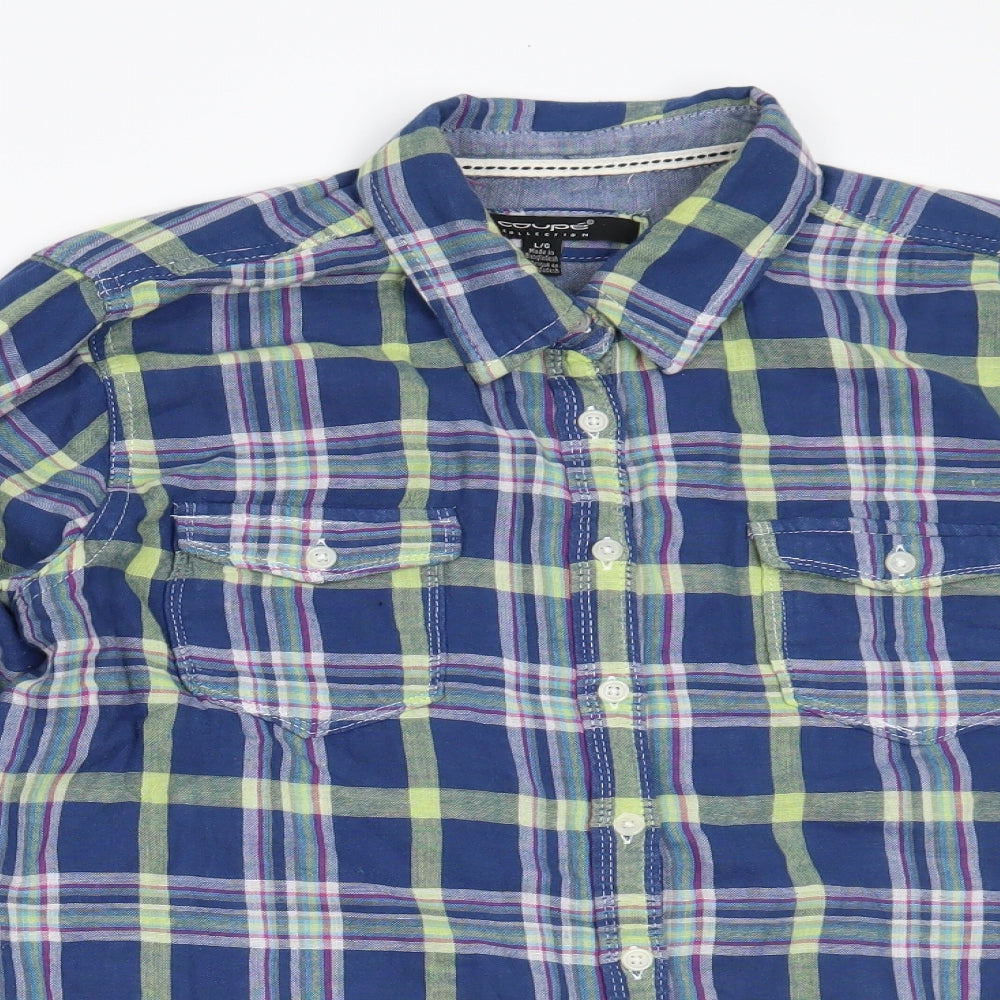 coupe collections Womens Multicoloured Plaid  Basic Button-Up Size L