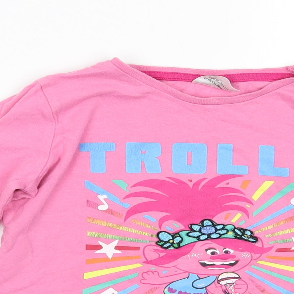 TU Girls Pink   Basic T-Shirt Size 4-5 Years  - Trolls World Tour