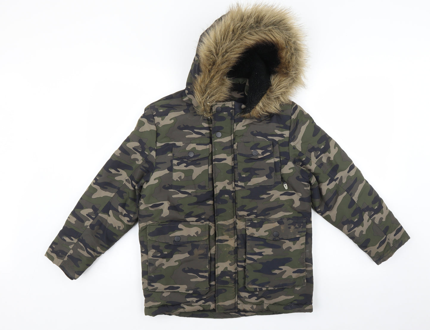 George Girls Green Camouflage  Parka Coat Size 9-10 Years