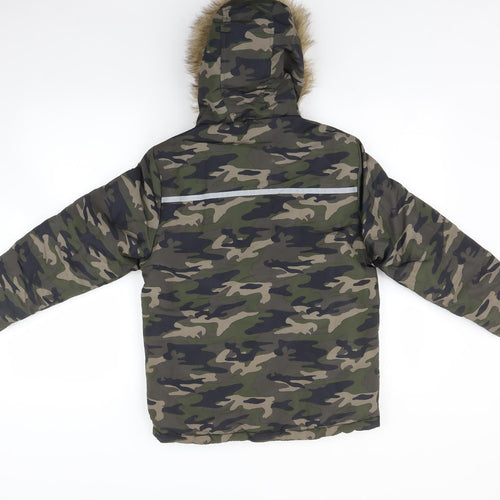 George Girls Green Camouflage  Parka Coat Size 9-10 Years