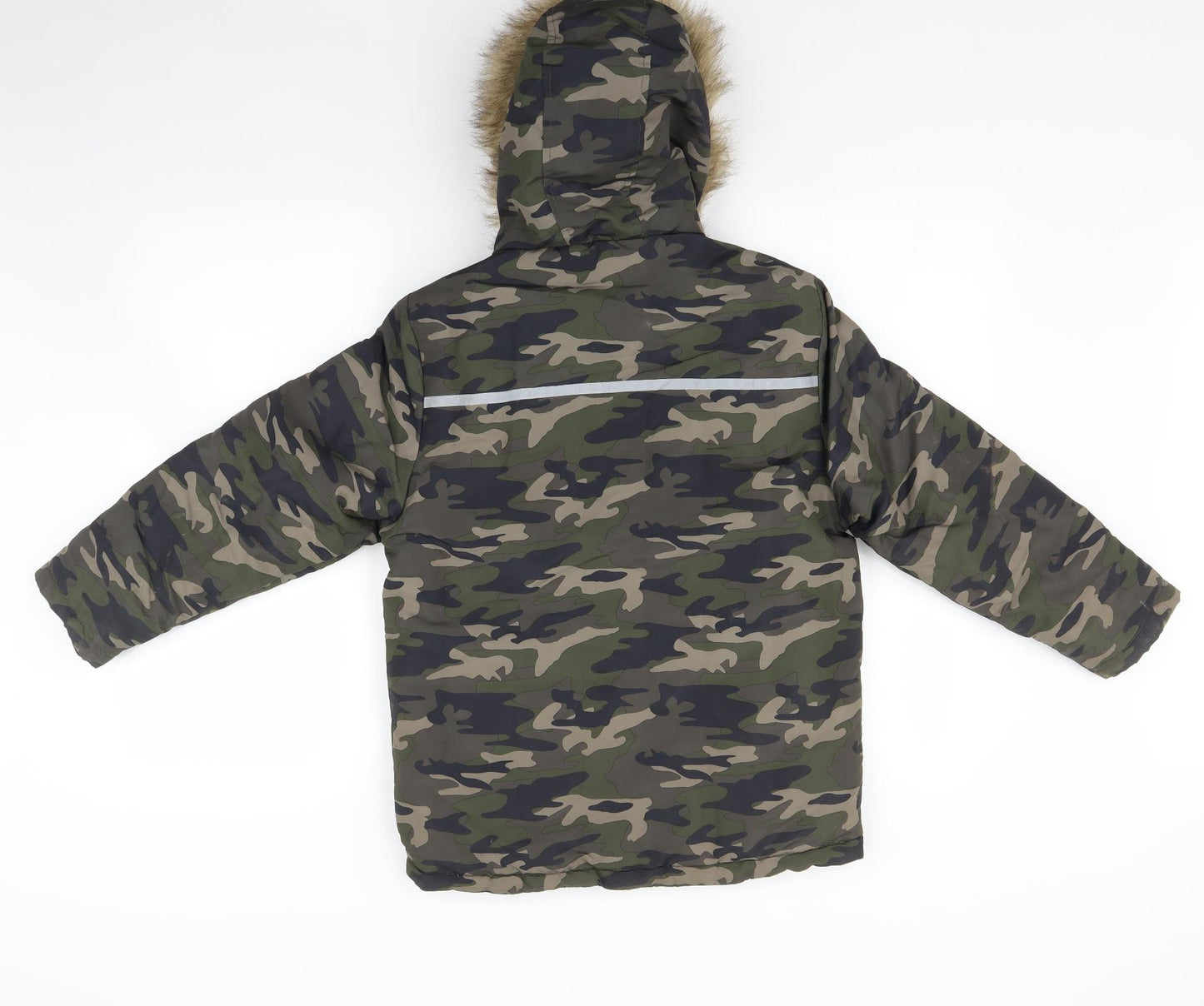 George Girls Green Camouflage  Parka Coat Size 9-10 Years