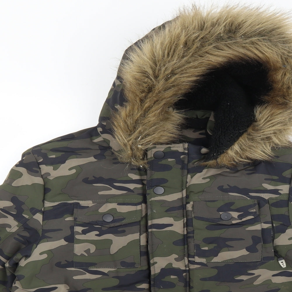 George Girls Green Camouflage  Parka Coat Size 9-10 Years