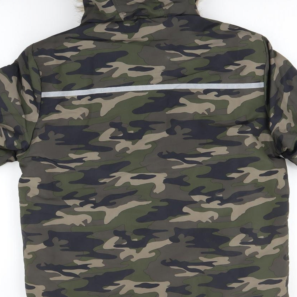 George Girls Green Camouflage  Parka Coat Size 9-10 Years