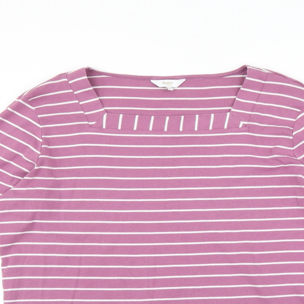Cotton Traders Womens Purple Striped  Basic T-Shirt Size 18