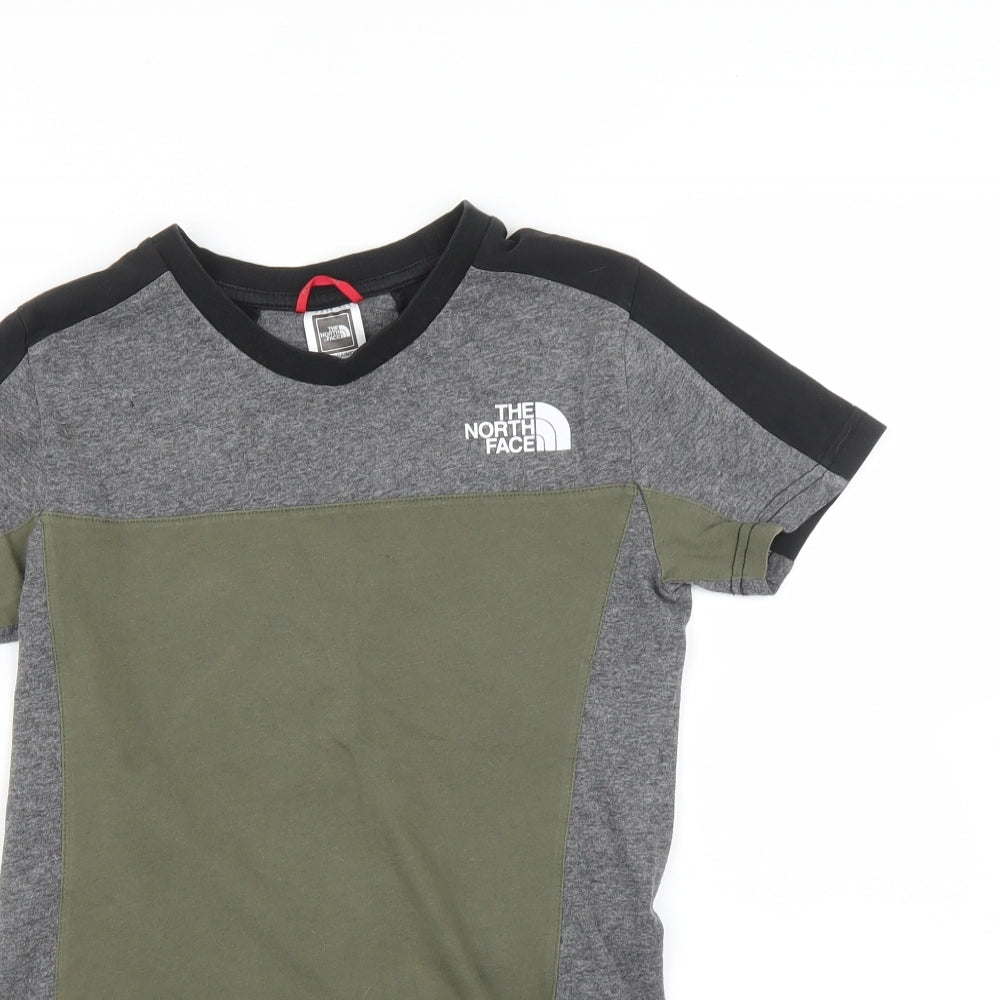 The North Face Boys Green Striped  Basic T-Shirt Size 9-10 Years