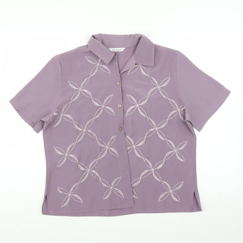 BERKETEX Womens Purple Floral  Basic Button-Up Size 14