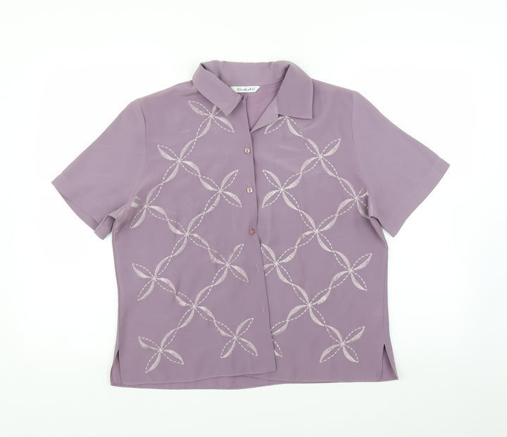 BERKETEX Womens Purple Floral  Basic Button-Up Size 14
