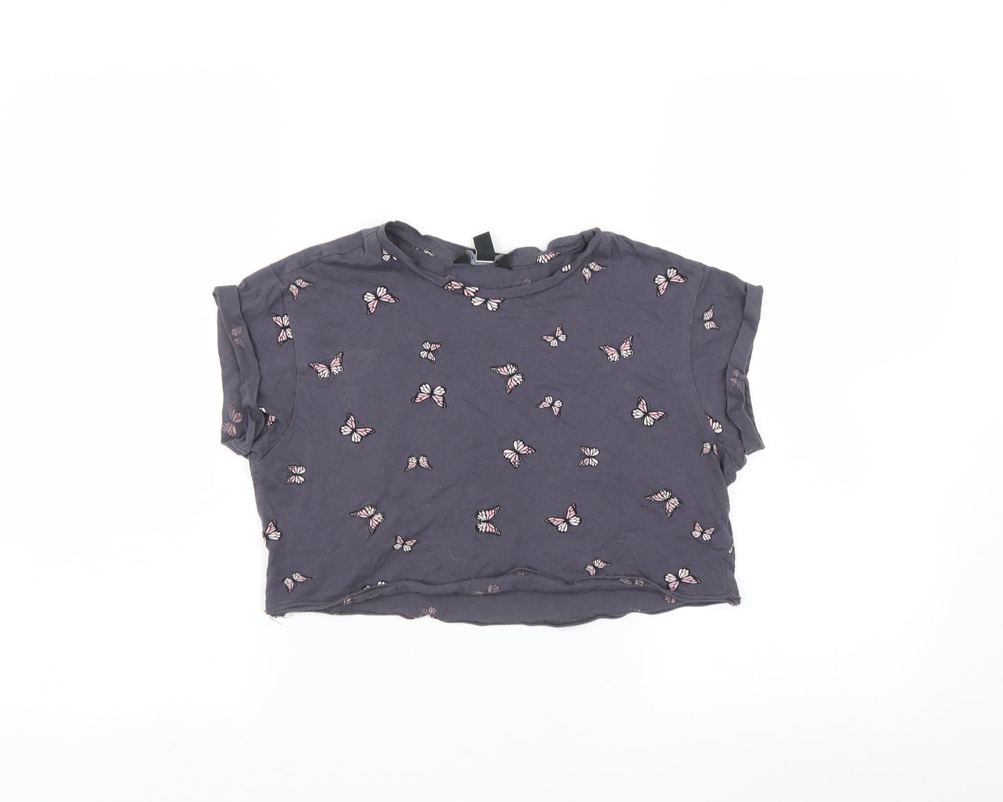 New Look Girls Grey   Basic T-Shirt Size 10-11 Years  - Butterfly print - cropped