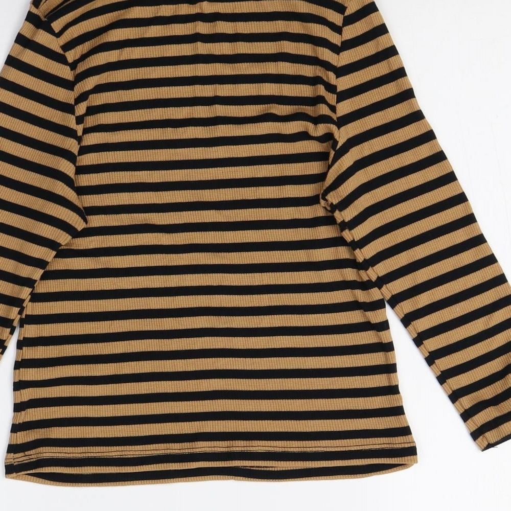 Miss Selfridge Womens Brown Striped  Basic T-Shirt Size 12  - Ribbed