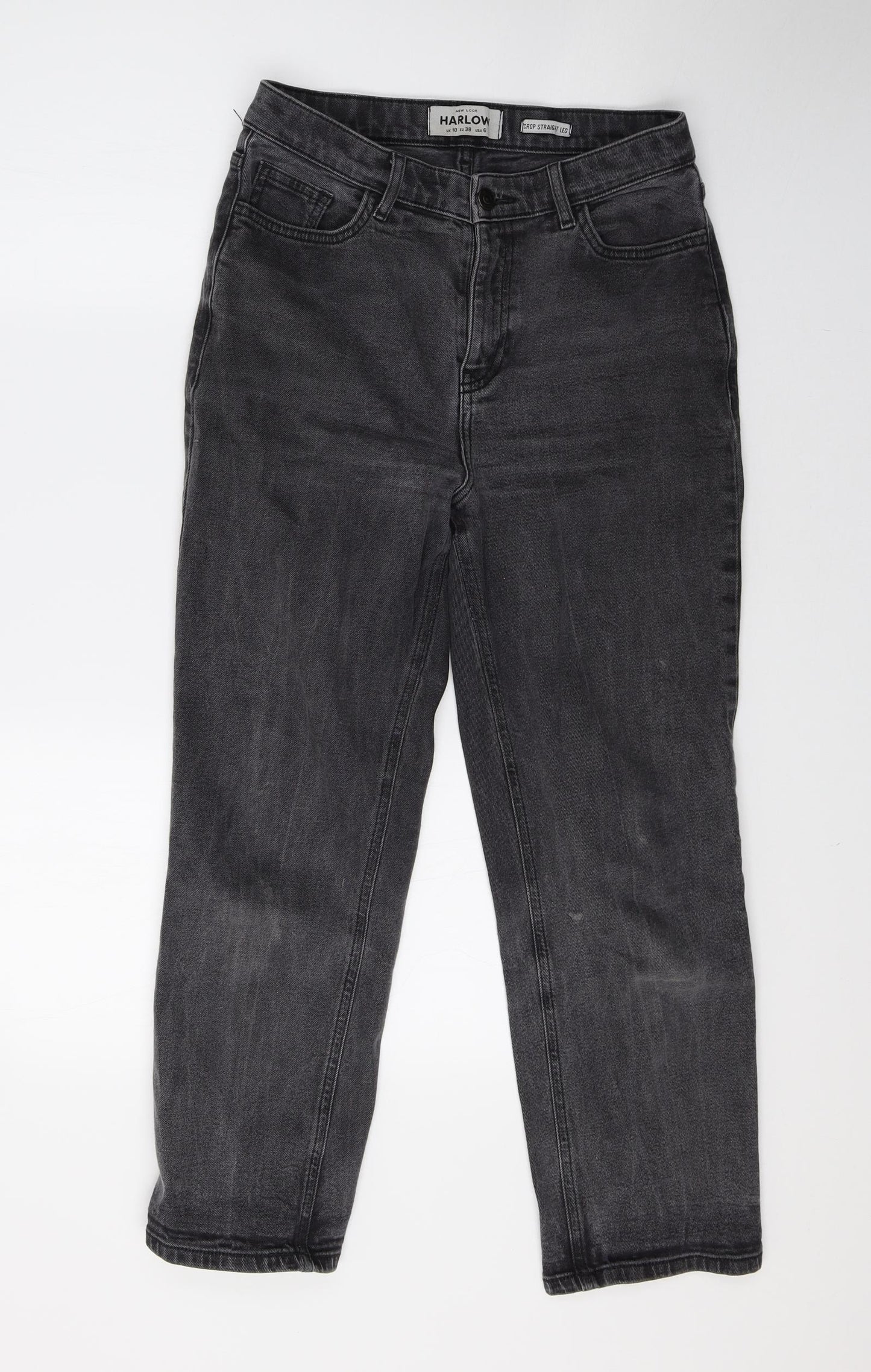 New Look Womens Grey  Denim Straight Jeans Size 10 L25 in - Cropped