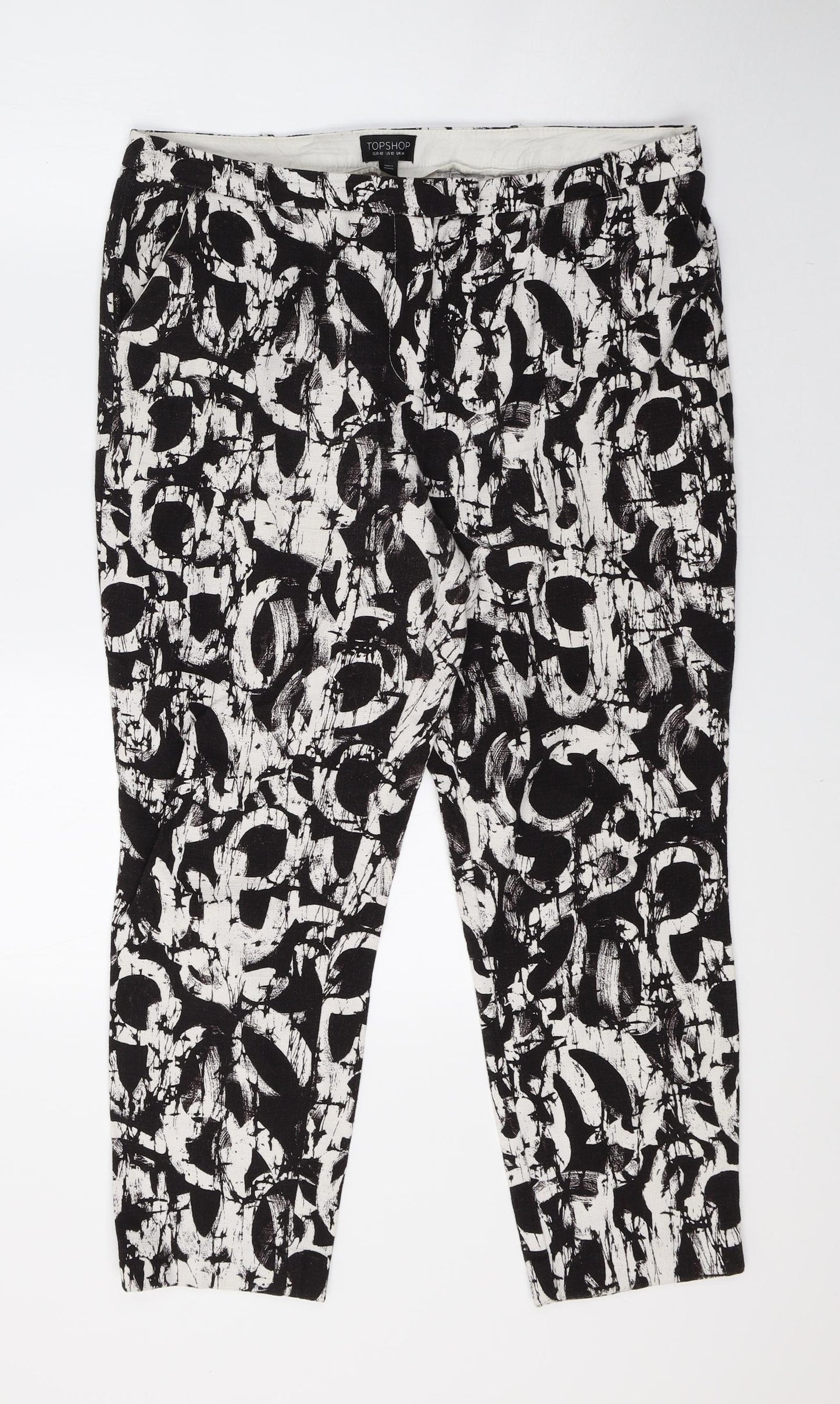 Topshop Womens Black   Cropped Trousers Size 14 L25 in - Abstract pattern
