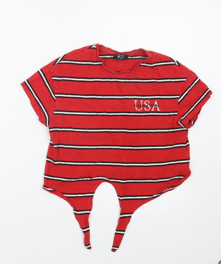 New Look Girls Red Striped  Cropped T-Shirt Size 10-11 Years