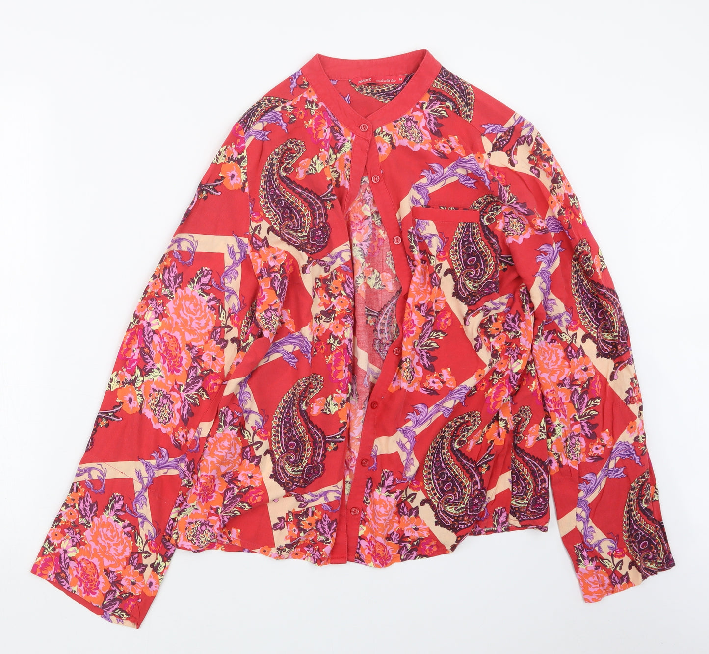 NEXT Womens Red Paisley  Basic Button-Up Size 14