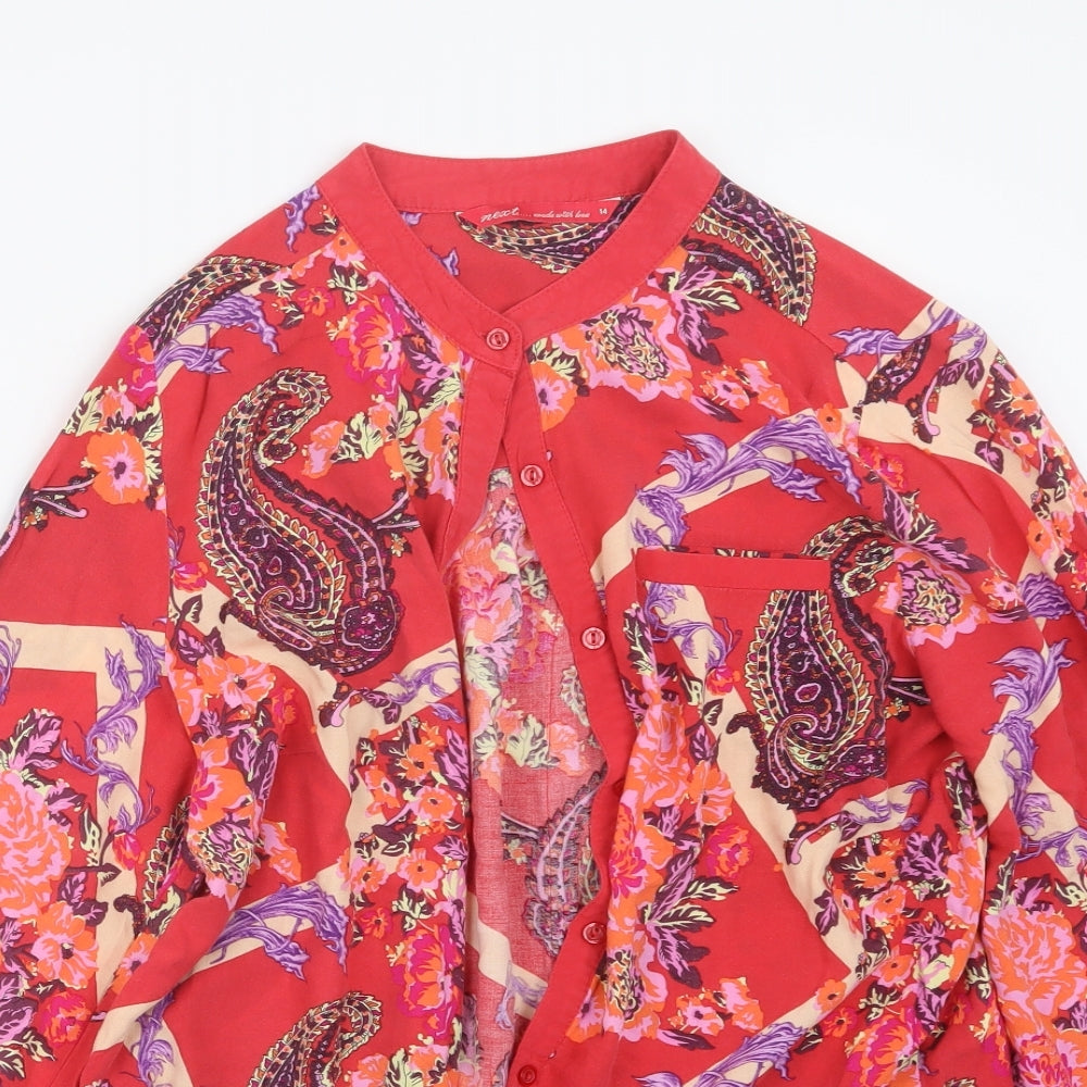 NEXT Womens Red Paisley  Basic Button-Up Size 14
