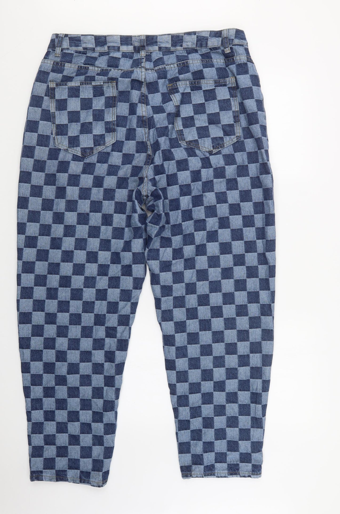 SheIn Womens Blue Check Denim Straight Jeans Size 2XL L26.5 in