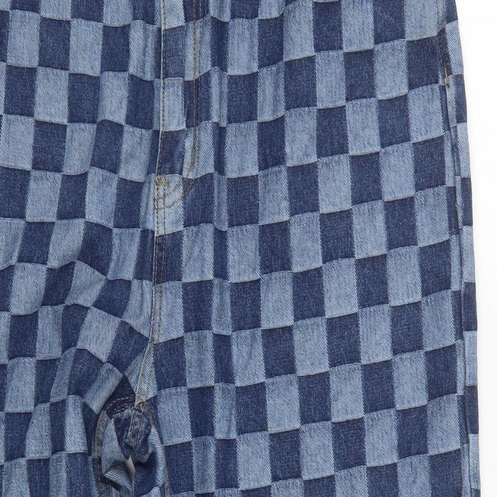 SheIn Womens Blue Check Denim Straight Jeans Size 2XL L26.5 in