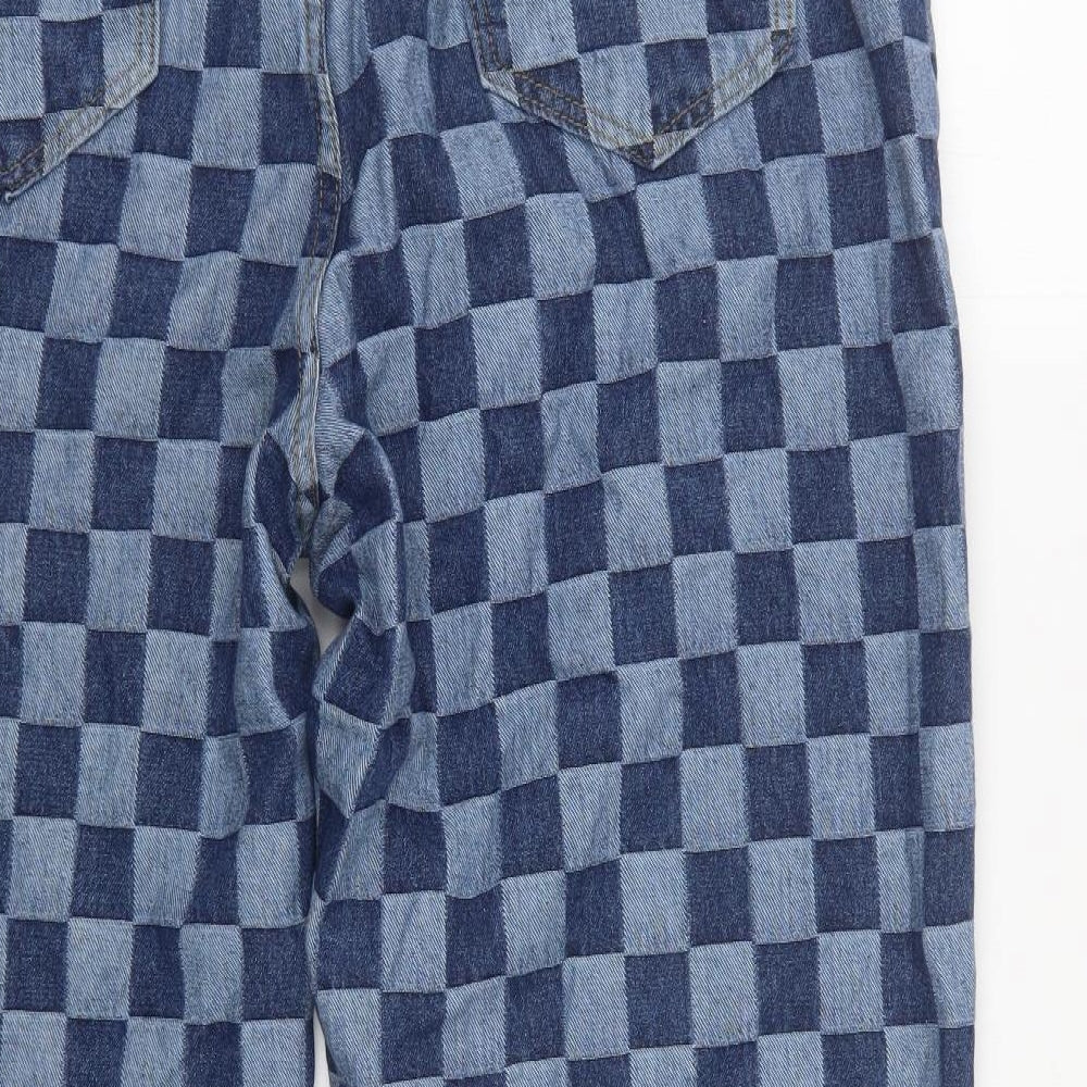SheIn Womens Blue Check Denim Straight Jeans Size 2XL L26.5 in