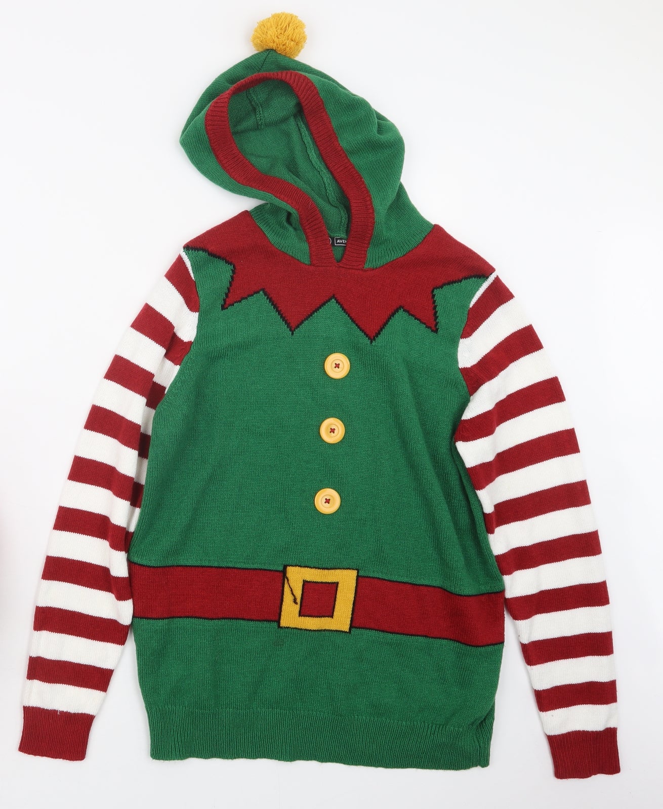 Avenue Womens Green Geometric Knit Pullover Hoodie Size 12  - Christmas